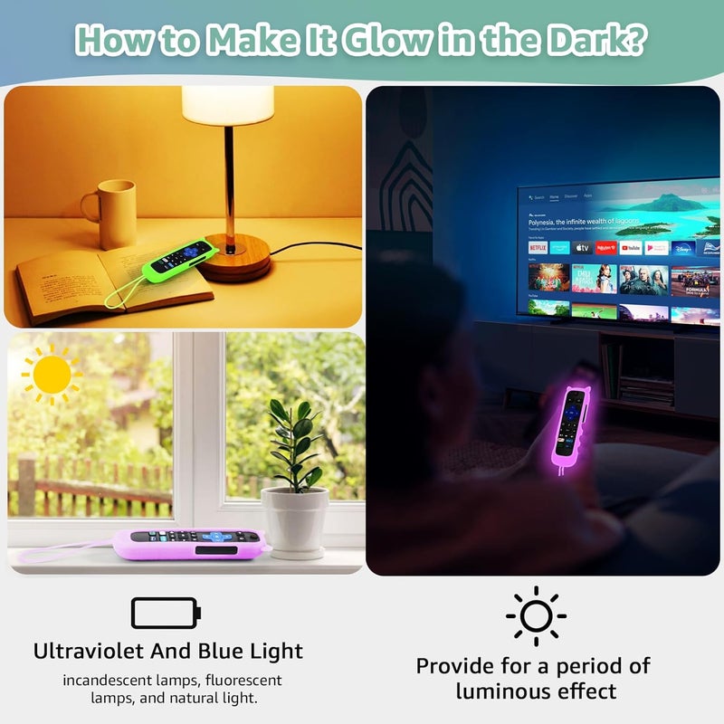 OneBom (2+2 Packs) Replacement Remote for Roku TV with Soft Protective Silicone Cover(Glow in The Dark), Universal Remote for TCL Roku/Hisense Roku/Sharp Roku/Onn Roku/Element Roku/Philips Roku Smart TV - Image 4